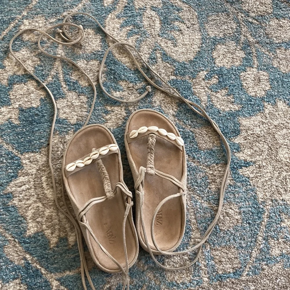 Zara Suede Lace Up Sandals - Picture 3 of 10